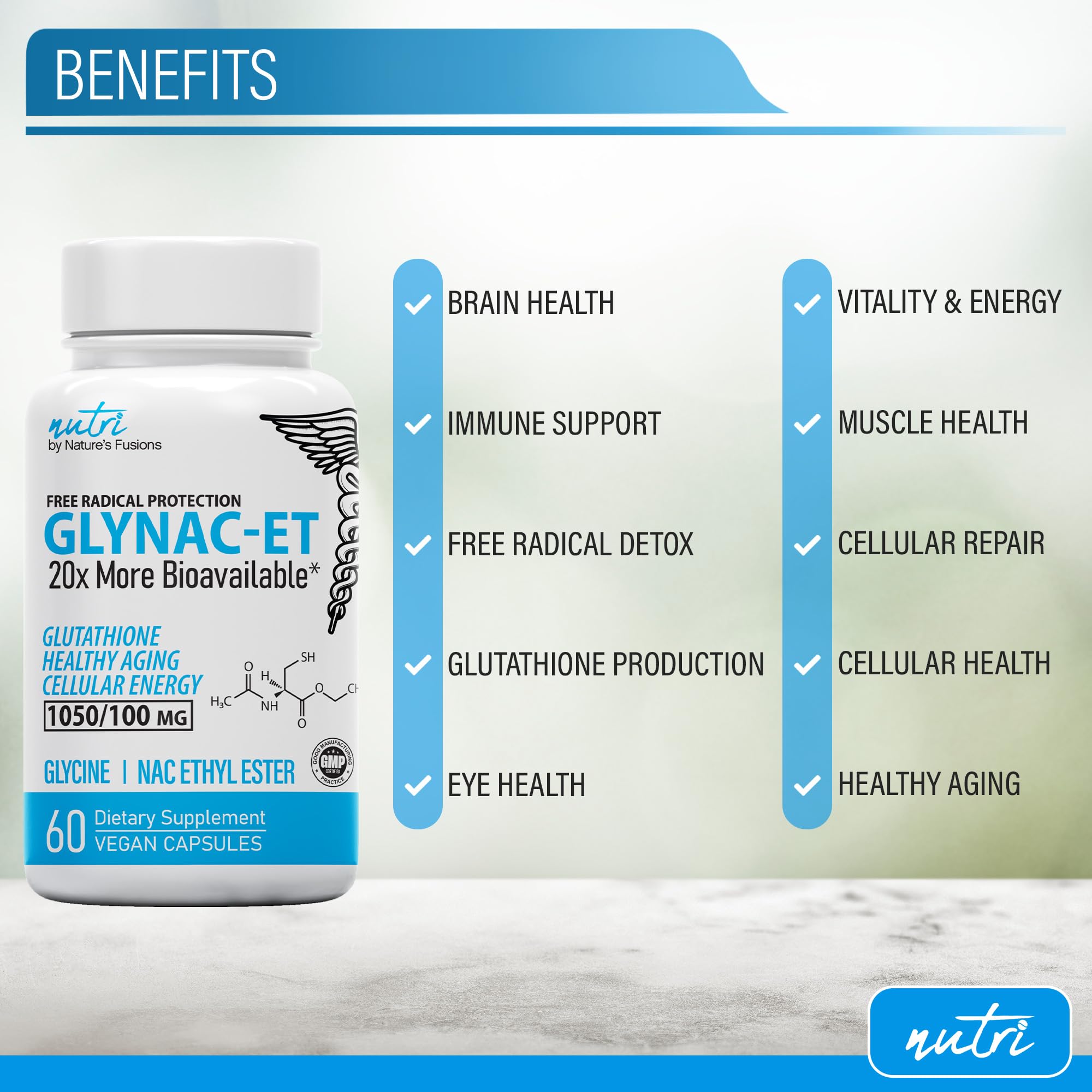 Nutri GlyNAC-ET N-Acetyl Cysteine Ethyl Ester + Glycine - NACET - 60 Caps — Amazon image 3