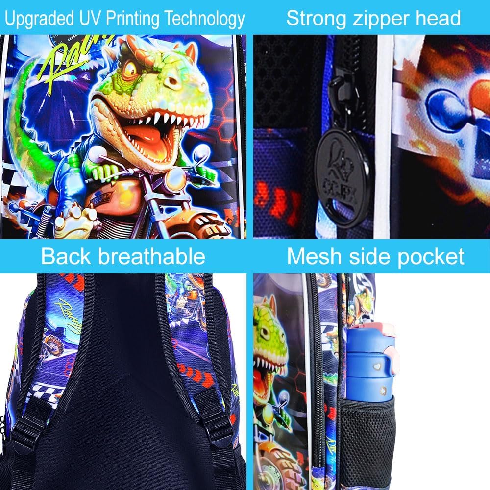 CCJPX 3PCS Dinosaur Backpack for Boys, 16 Inch Kids Water Resistant Preschool Bookbags with Lunch Box, Cool School Bag for Kindergarten Toddler - Image 6