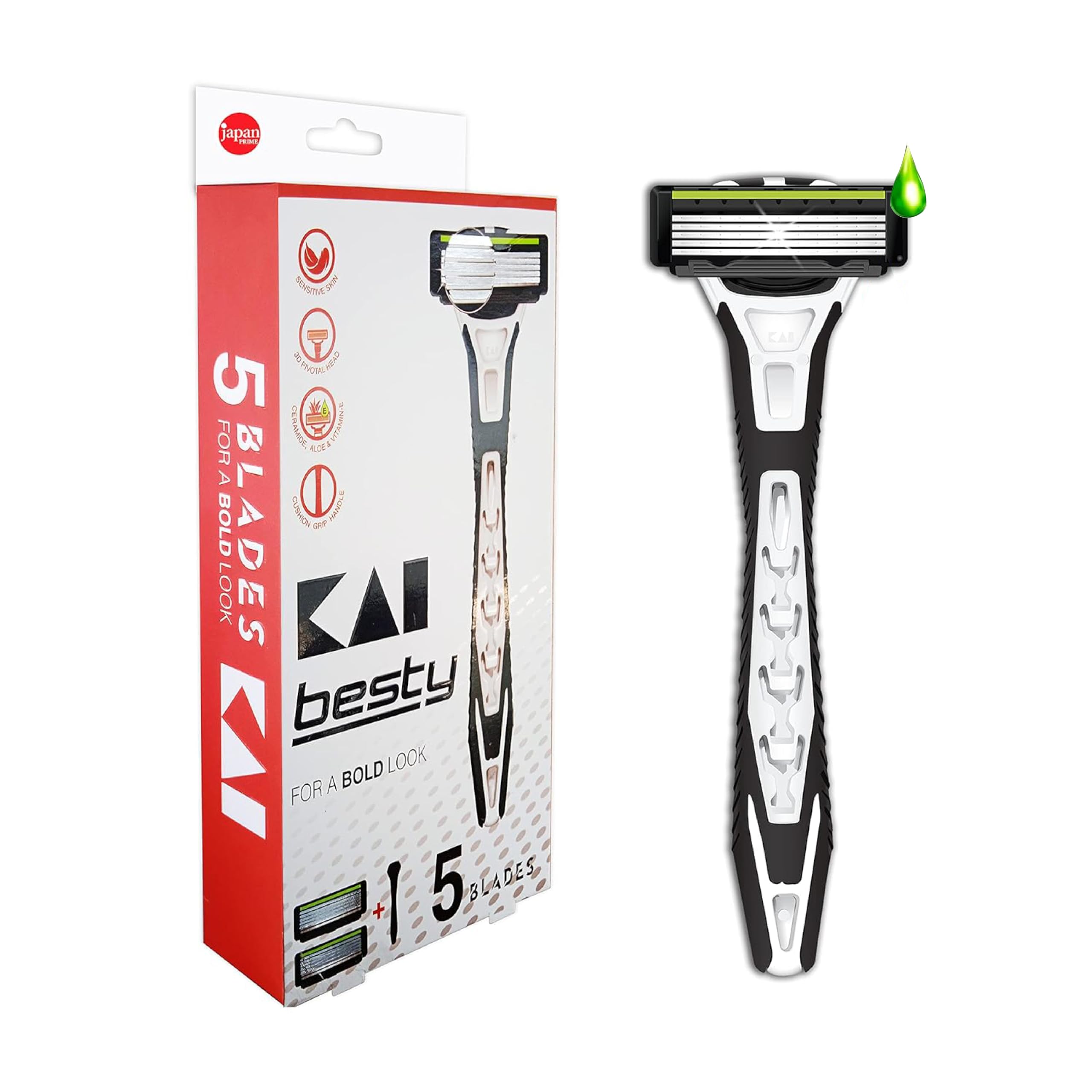 Kai Besty 5 Blade Shaving Razor For Men (Titanium Coated Blades) 3D Pivotal Head,Cushion Grip Handle, Aloe Vera &Vitamin E (B0BN8CP3QV) Amazon Price History, Amazon Price Tracker