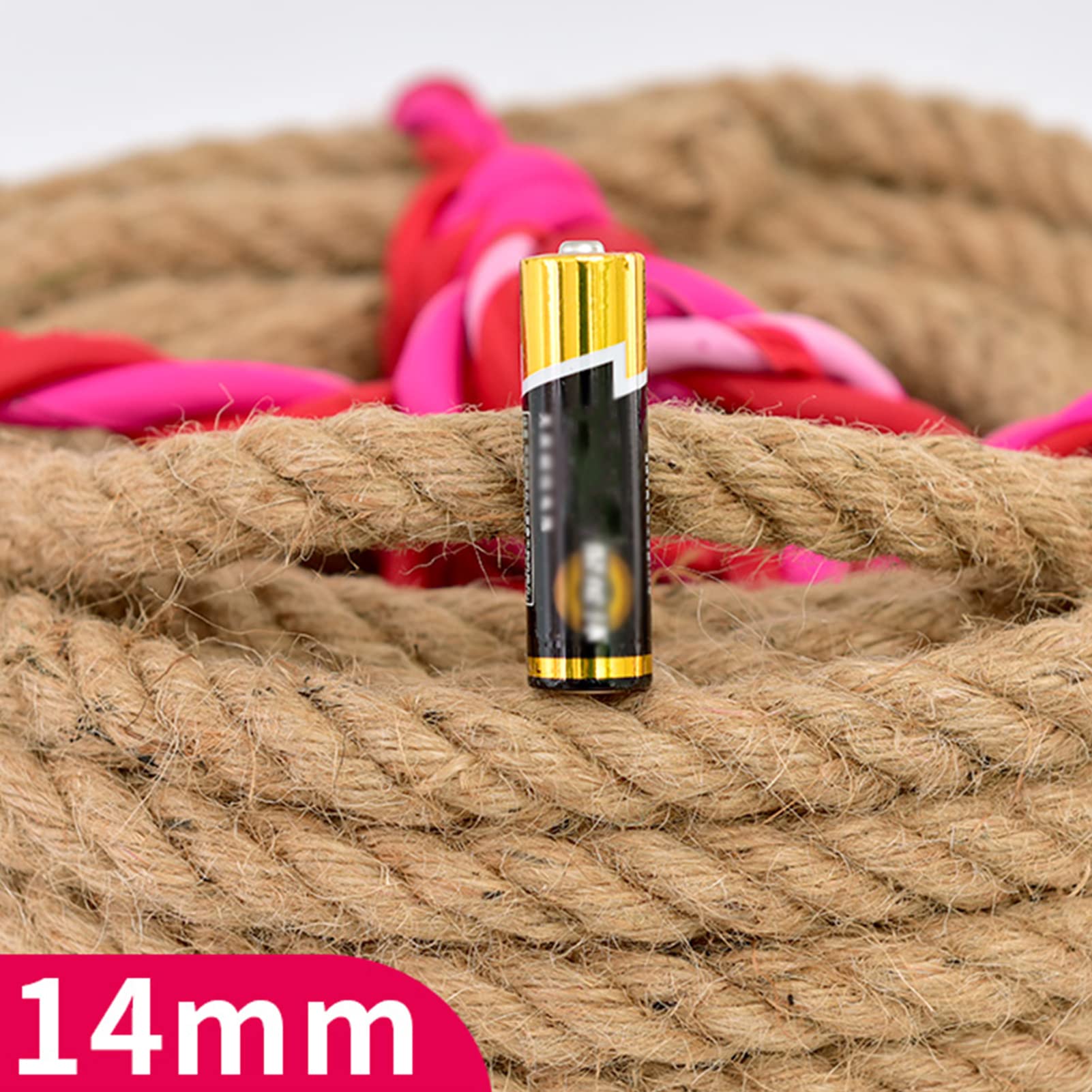 Cuerda de yute de 14 mm para arañar gatos, jardinería y decoración de manualidades, cuerda gruesa de manila (tamaño: 14 mm x 80 m)