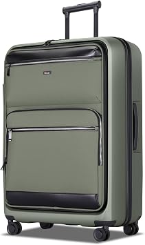 28 Inch Luggage with Spinner wheels, Expandable Hybrid Soft Front & Hard Shell Large Checked Luggage with TSA Lock, Green
