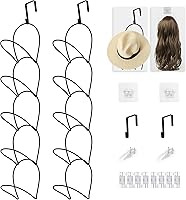 MASDFEL 10-Pack Wig & Hat Organizer Rack - Space-Saving Black Wall/Door Mount Hanger for Wigs, Hats, Scarves, Ties