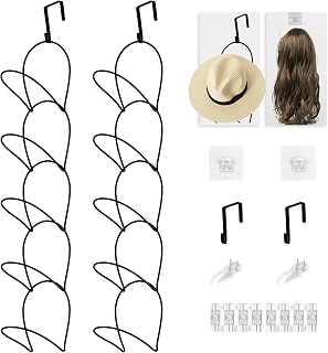 MASDFEL 10-Pack Wig & Hat Organizer Rack - Space-Saving Black Wall/Door Mount Hanger for Wigs, Hats, Scarves, Ties