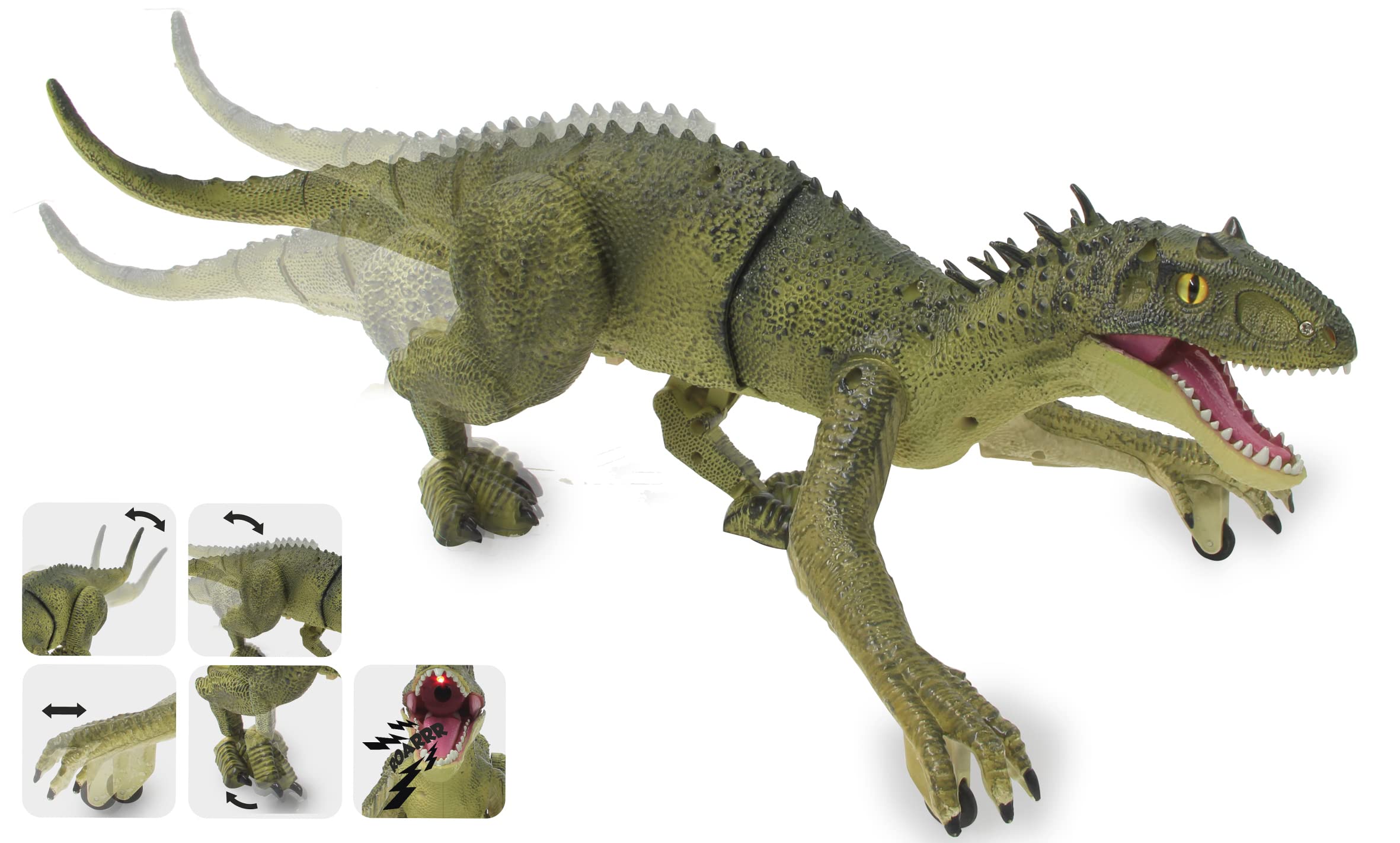 JAMARA Dinosaurier Exoraptor Li-Ion 3,7V 2,4GHz - Vorderfüße auf 2 Rollen, bewegliche Teile, realistisches Dinosauriergebrüll, ferngesteuert RC