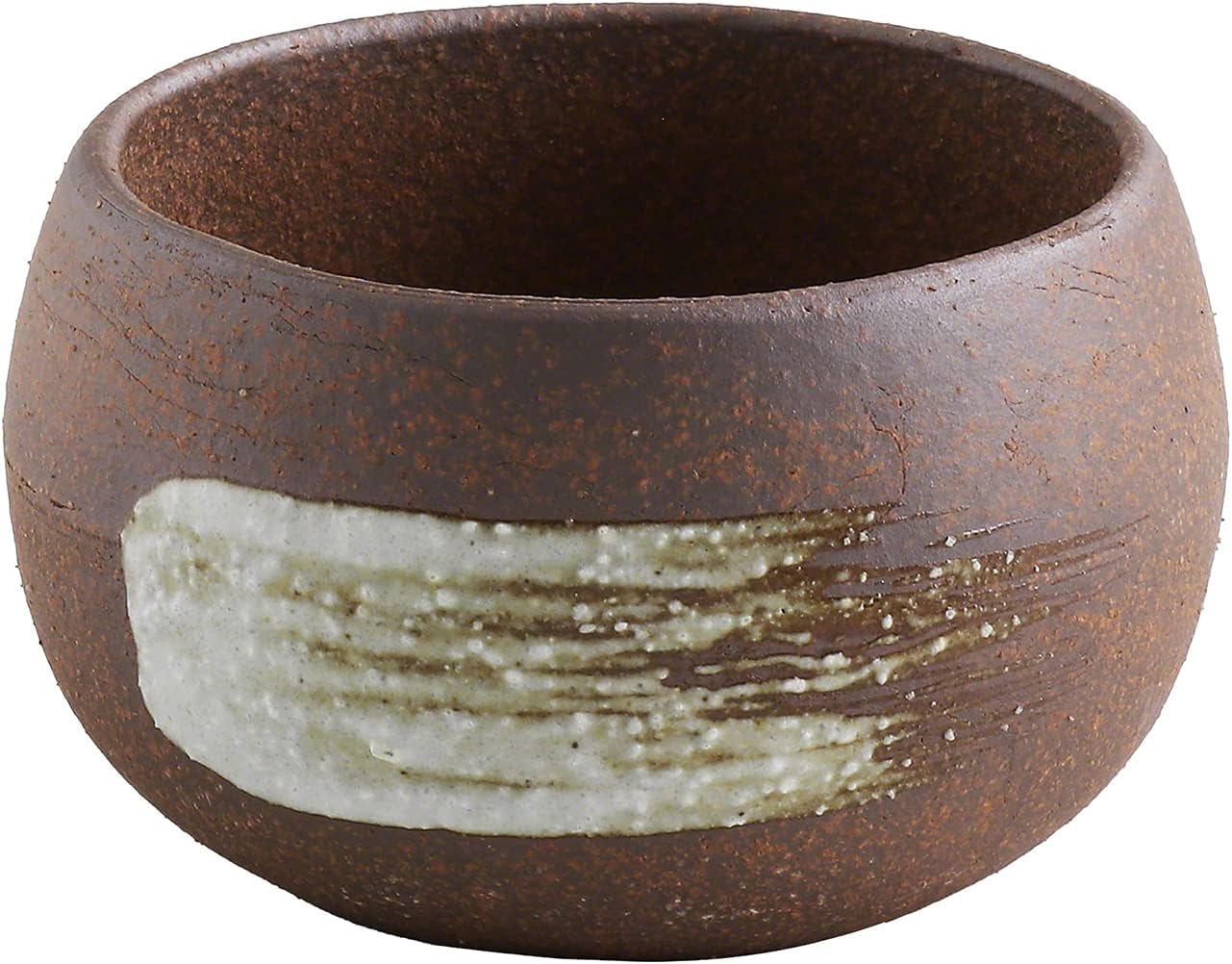 Wazakura Banko Series Handmade Ceramic Bonsai Pot 3.8 in (98 mm) Made in Japan,Small Garden Planter, Round Flower Vase, Mini Cactus and Succulent Bowl - White Brush
