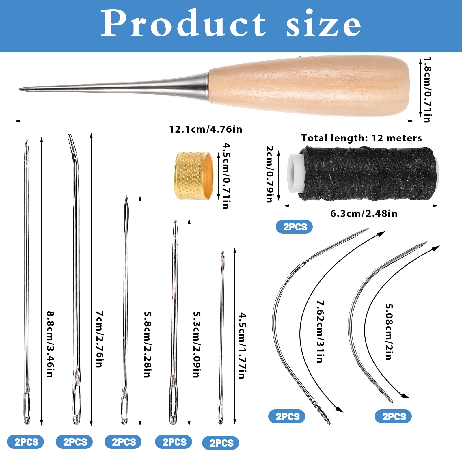 Ouligay Kit di aghi e fili per pelle, kit da cucito per tappezzeria, ago e filo resistenti, aghi per cucire a mano per tappezzeria, tappeti, pellicce, tela, riparazione fai da te