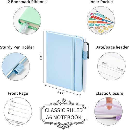 Miniatura 2 de feela 3 Pack Pocket Small Notebook Journals, Mini Cute Hardcover College Ruled Notepad Women Office Supplies, with 3 Black Pens, 3.5”x 5.5”, A6,