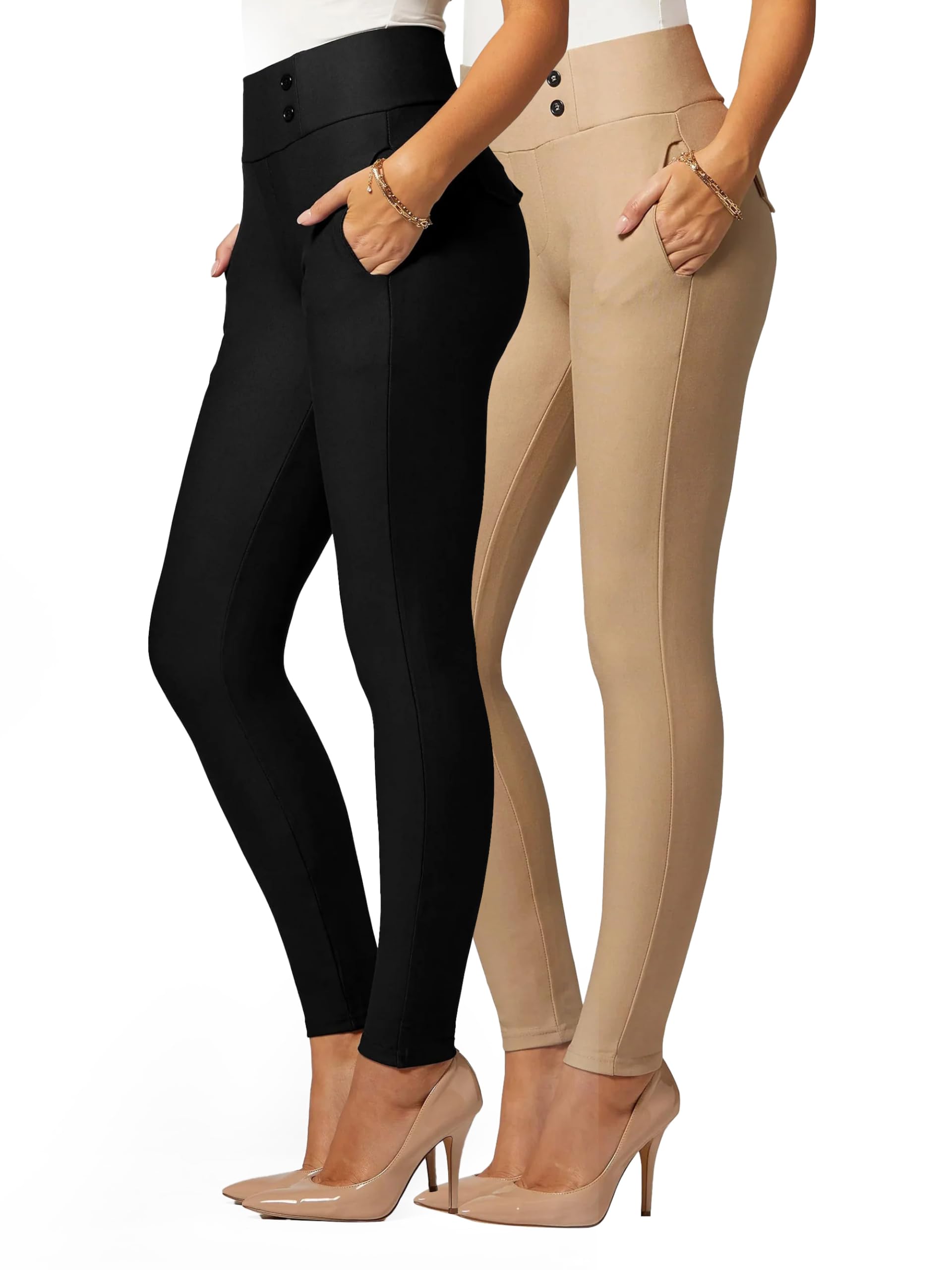 Conceited 2-Pack Stretch Slacks for Women - Wear to Work - Slim Leg Dress Pants with Pockets -