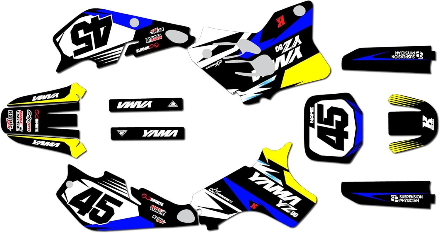 Graphics Kit for Yamaha YZ80 (1993-2001) Division Series Blue 9 Mil-Dirt bike Custom Racing Graphics Decals Stickers Kit, no-plastics