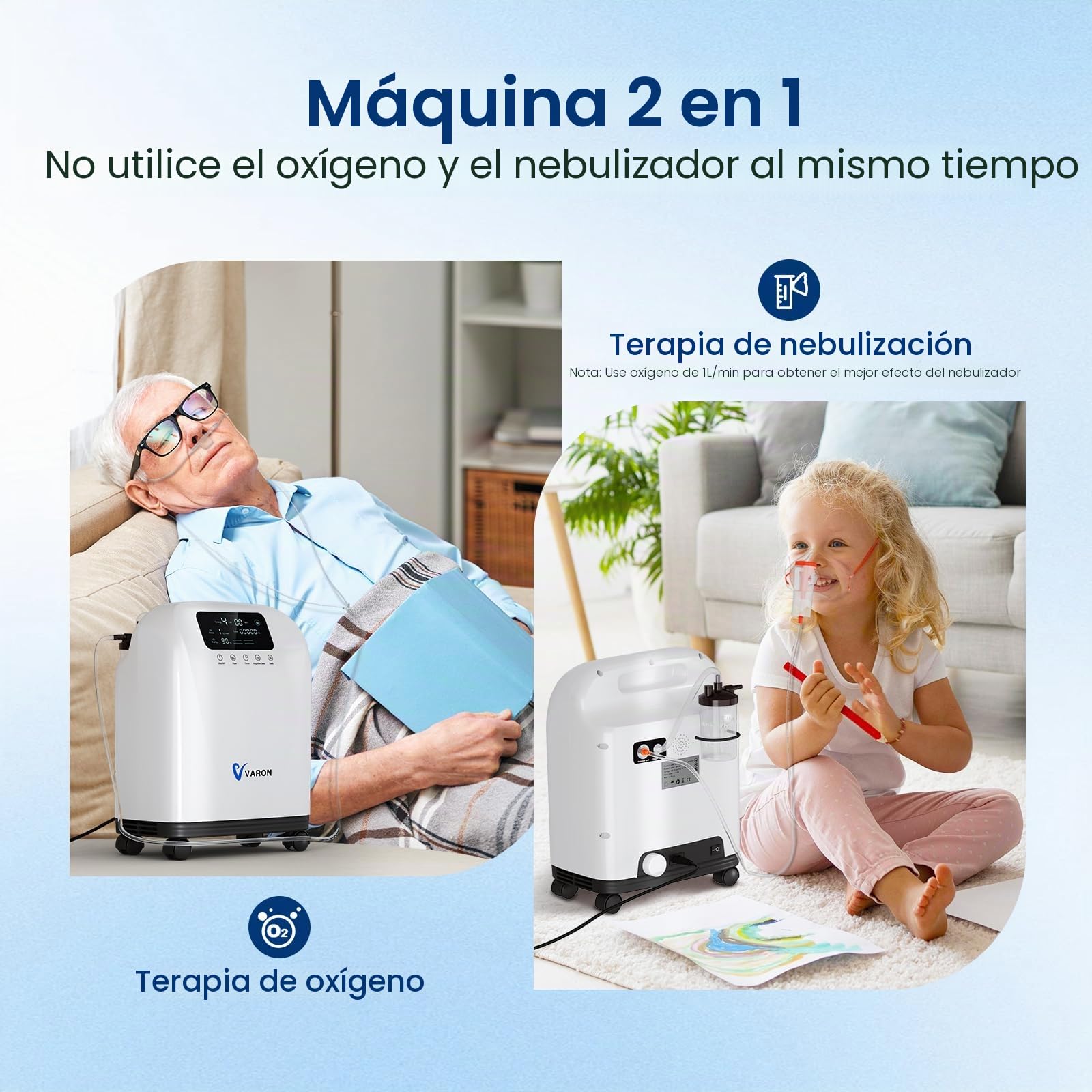 Concentrador de oxígeno portátil para el hogar, Xandoril, 1–9 l/min, 90% de concentración, adecuado para adultos y niños, con control remoto, <45 dB bajo ruido