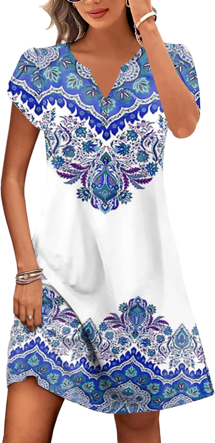 ETCYY Women’s Casual T Shirt Dress Short Sleeve Summer Dresses 2025 Spring Clothes Boho Beach Vacation Sun Dress with Pockets