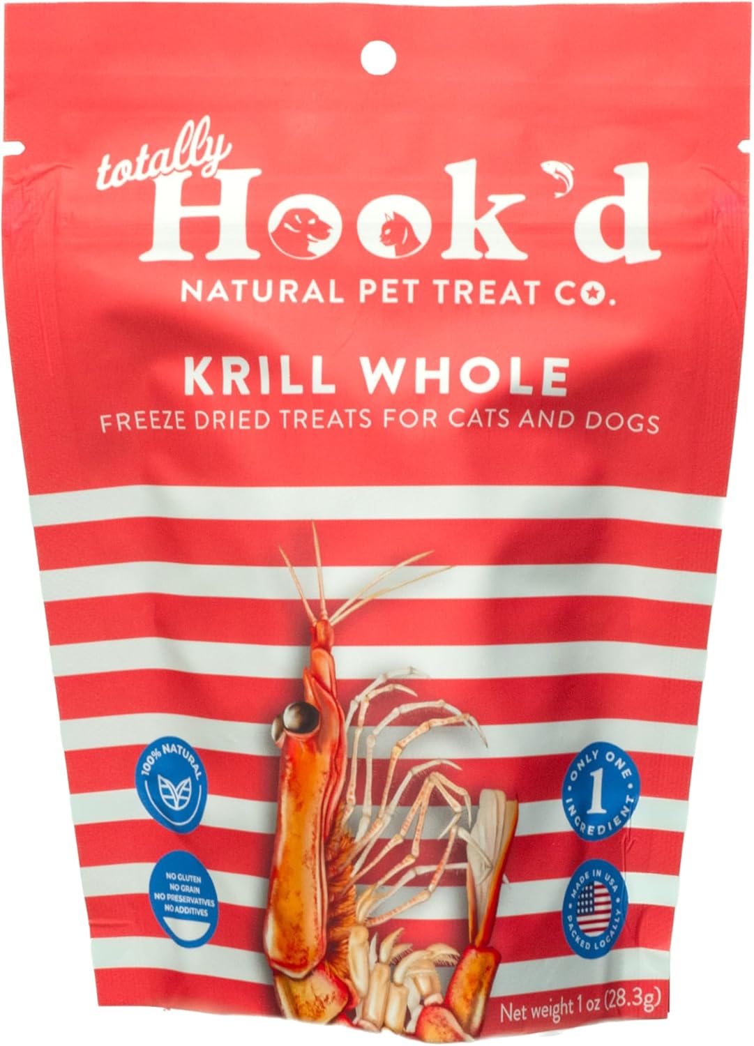 Totally Hook'd Freeze‑Dried Single‑Ingredient Whole Fish Treat, High‑Protein Omega-3, Raw, Great for Training and Picky Eaters, Snack for Dogs & Cats (1 Ounce Bag, Whole Krill, 3 Pack Bundle)