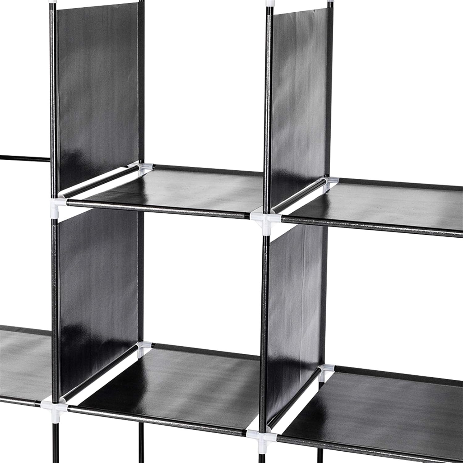 amopacorp 71" High-Leg Clothes Closet Portable Wardrobe Non-Woven Fabric Clothes Storage Rack 12 Shelves 4 Side Pockets Steel Tube Plastic Connection, Black