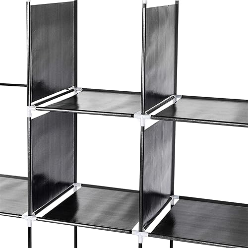 Miniatura 4 de Armario portátil de 67 pulgadas, estante de almacenamiento de ropa, 12 estantes, 4 bolsillos laterales, color negro para sala de estar, dormitorio