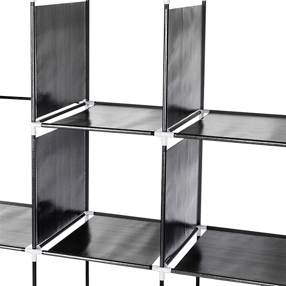67 Portable Clothes Closet Wardrobe,Clothes Closet Portable Wardrobe Clothes Storage Rack with 12 Shelves 4 Side Pockets,Easy to Assemble Extra Strong and Durable (Black)