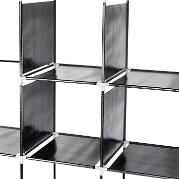 67 Portable Clothes Closet Wardrobe,Clothes Closet Portable Wardrobe Clothes Storage Rack with 12 Shelves 4 Side Pockets,Easy to Assemble Extra Strong and Durable (Black)