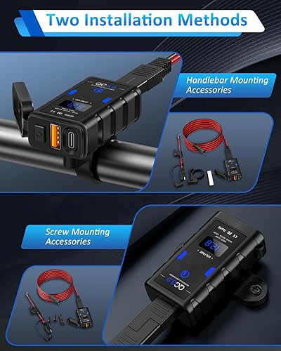 Miniatura 5 de Cargador de teléfono para motocicleta, carga rápida USB dual 3.0 tipo C PD con interruptor de encendido/apagado, impermeable, desconexión rápida,