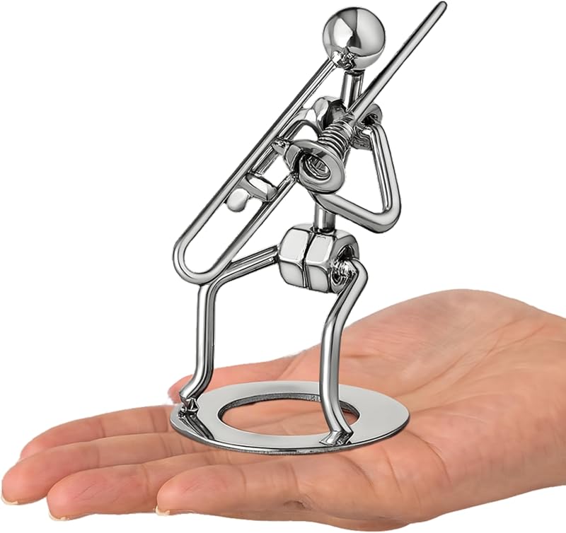Broadway Gift Trombone Player Silver Tone Metal Musician Tabletop Figurine | Hand-Crafted 6" Trombonist Statue for Band Student or Teacher Gift or Home Decor