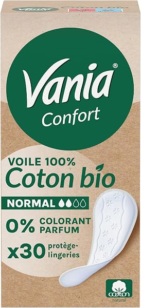 Vania – Protège-slips Confort Voile 100% Coton Bio Normal (boîte de 30) – Protège-lingeries sans parfum et sans colorant – Protection hygiénique respirante pour une sensation naturelle - 1