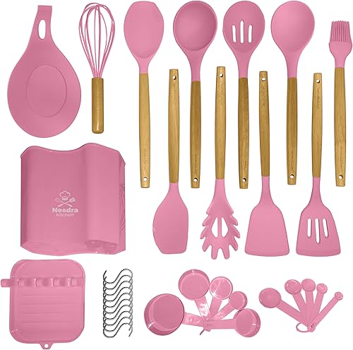 Juego de utensilios de cocina de 33 piezas (rosa)