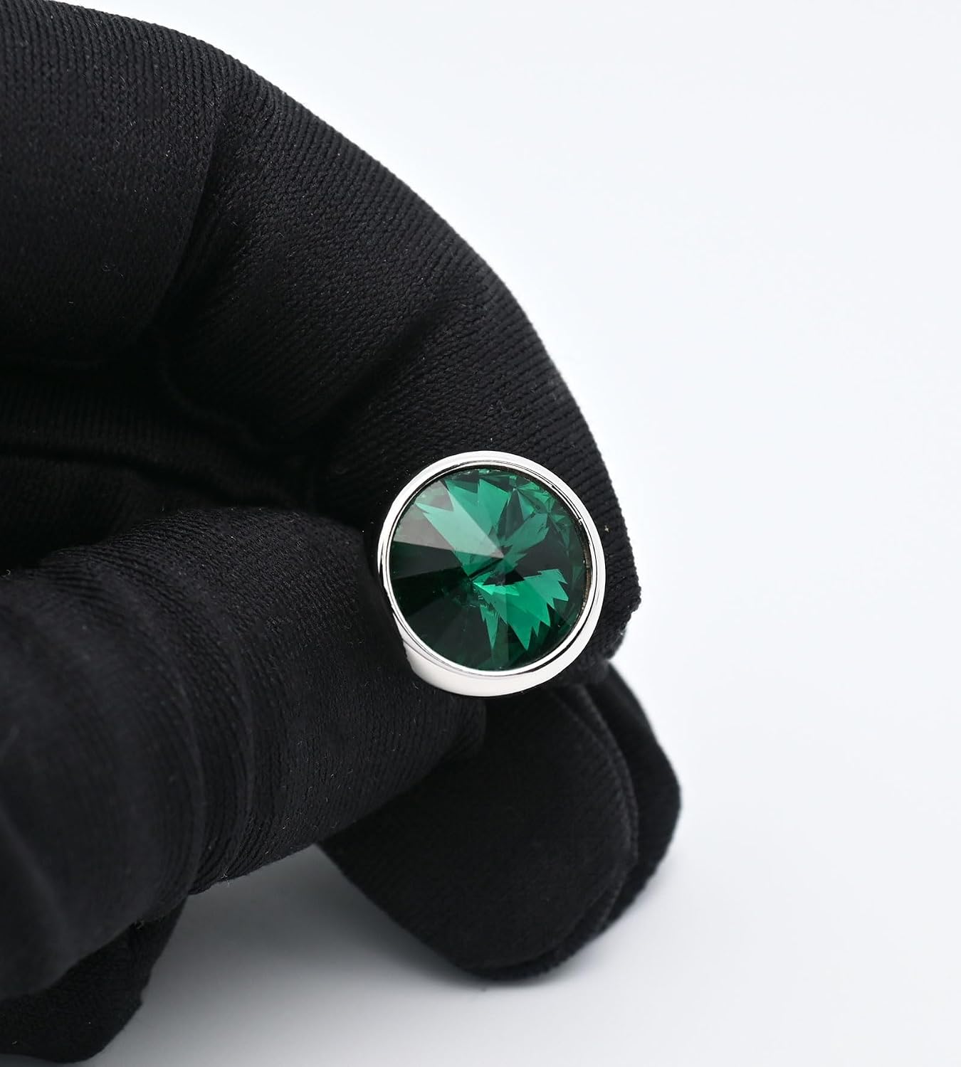 Polyhedral Green Crystal Men's Cufflinks In Gift Case, Easy to Put On | Silver Metal Gemstone Cufflinks for Men Jewelry for Wedding Party Daily Office Formal or Casual Wear Business Tuxedo Dress