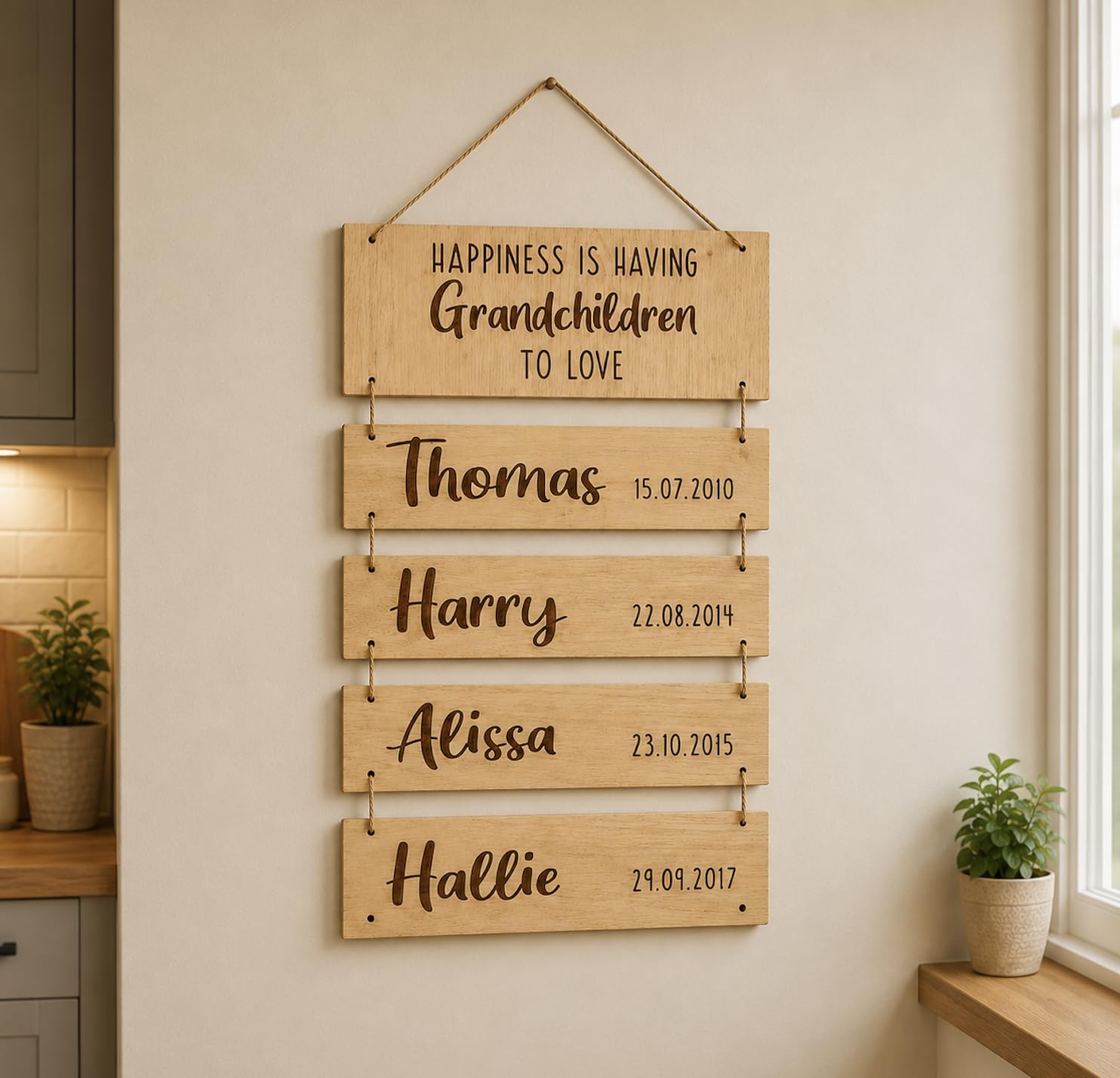 Personalised Engraved Wooden Grandparents Wall Sign - Customisable Name Date of Birth Plaque Hanging Gift for Grandma