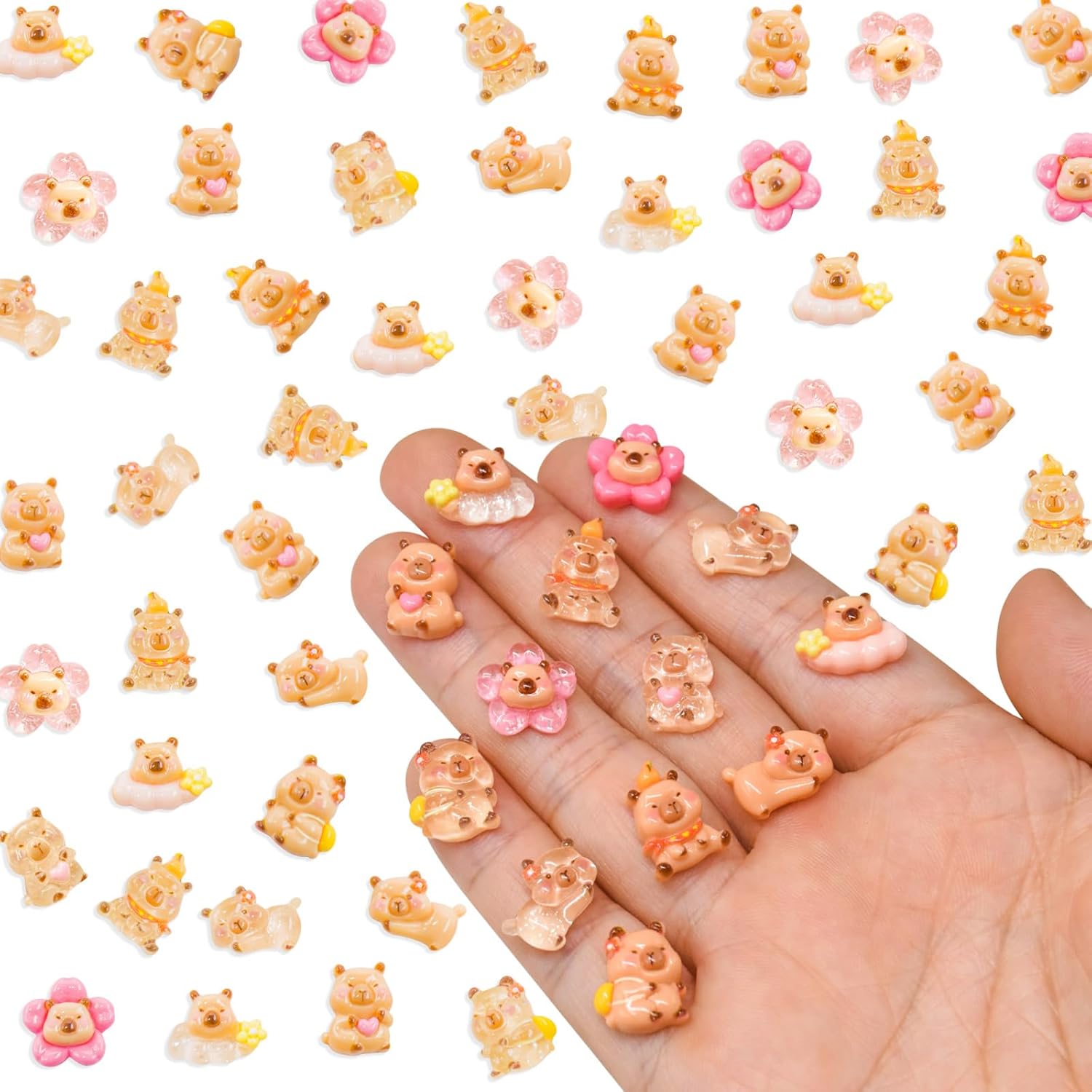 100 Pieces Tiny Flower Capybara for Dollhouse Miniatures Resin Animals for Crafts Mini Capybara for Fairy Garden Micro Landscaping Decoration