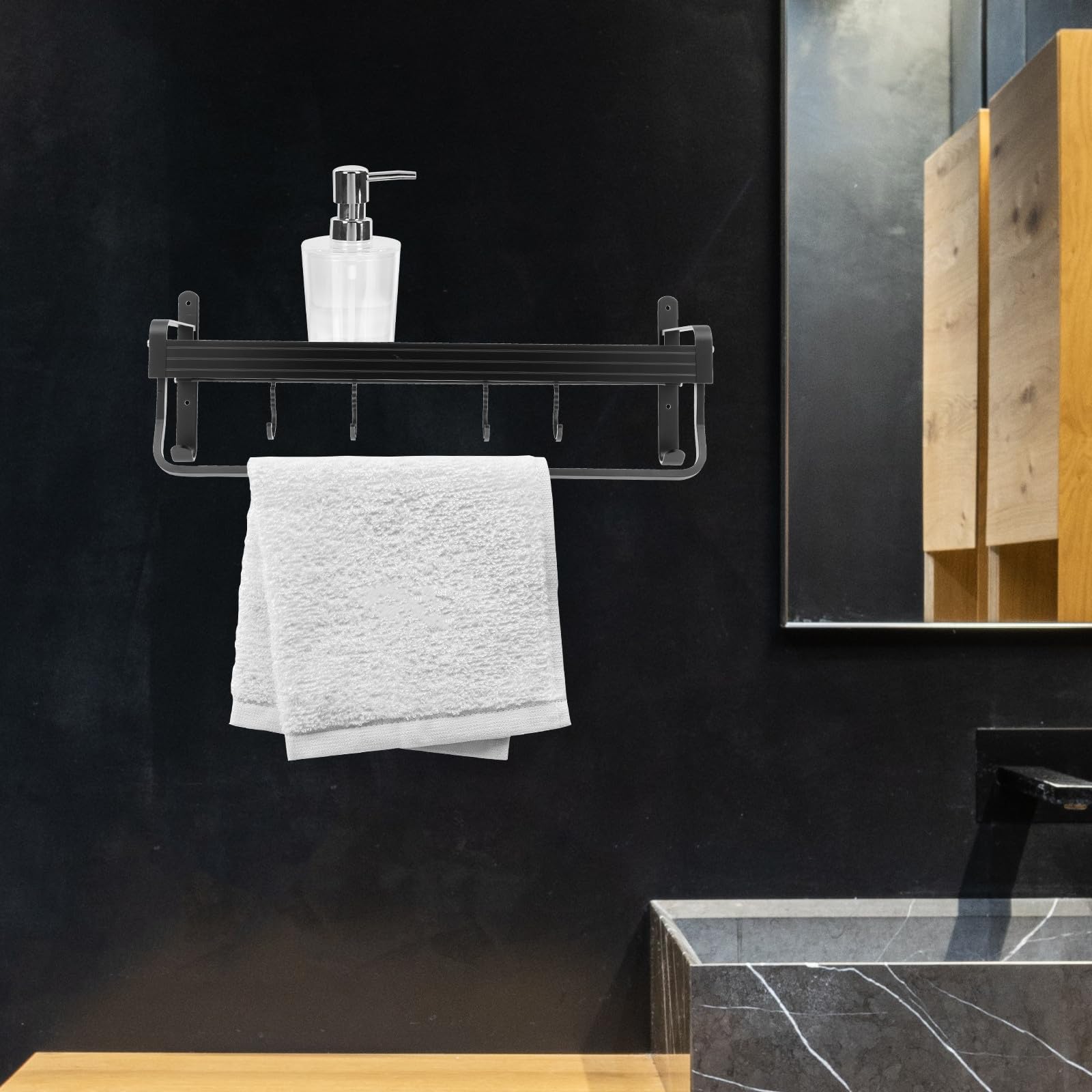 Estante de Ducha para Baño Organizador y Diseño que Previene Caídas Negro de Aluminio Espacial sin Taladro de 50cm Adecuado para Almacenamiento en Baño