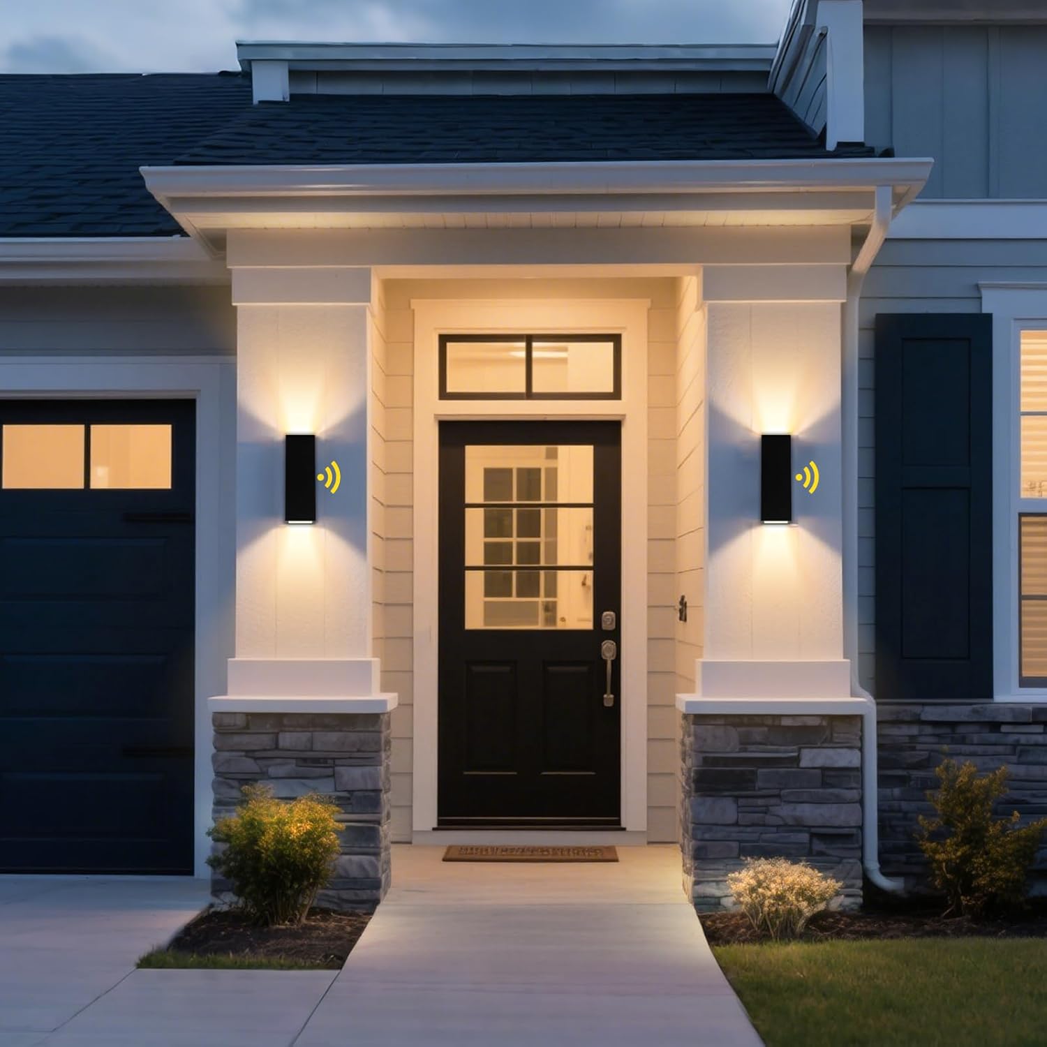 Outdoor Light Fixture Dusk to Dawn 2 Pack, Matte Black Modern Porch Light IP65, 3000K LED Bulbs Exterior Lighting Fixtures Outdoor Wall Lights for House, Garage Front Door