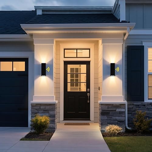 Miniatura 38 de Paquete de 2 lámparas de pared modernas para exteriores, del atardecer al amanecer, impermeables, color negro mate, luces LED de 2700 K