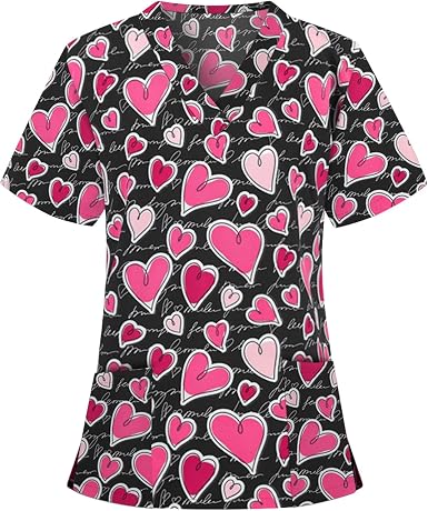 Amazon.com: Uniformes de enfermería con patrón de corazón para mujer, manga  corta, ropa de trabajo, talla grande, uniforme de trabajo : Ropa, Zapatos y  Joyería
