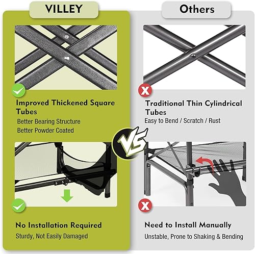 Miniatura 4 de VILLEY Silla alta para directores, sillas plegables de campamento, silla de artista de maquillaje con reposapiés, tela 900D para portón trasero,