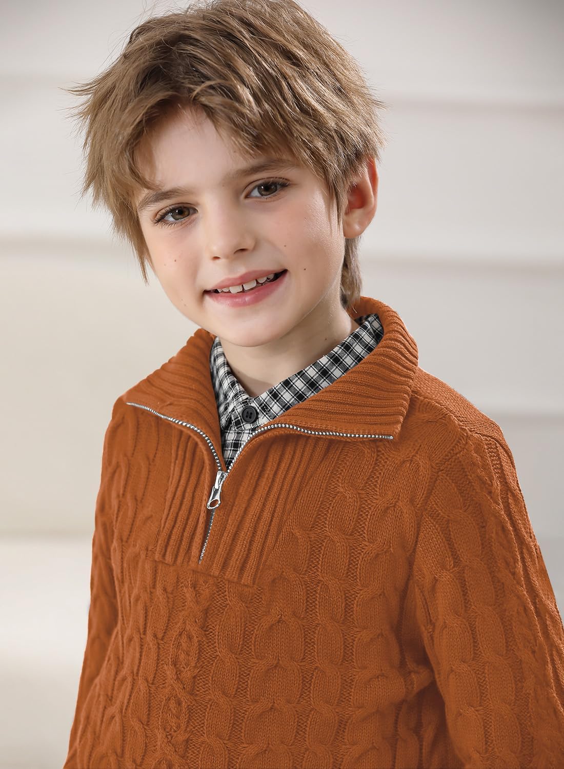 Boys Winter Warm Cable Knit Sweaters Cute Turtle Neck Casual Quarter Zip Pullover 3-14 Years - Image 3