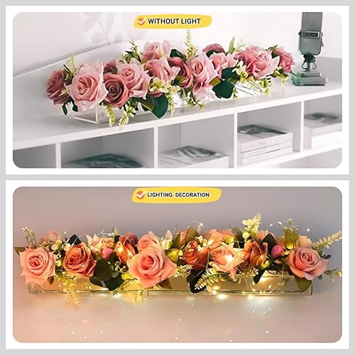 Miniatura 7 de Florero de acrílico rectangular y función de temporizador, luces LED, centro de mesa floral de 15.7 pulgadas para mesa de comedor, jarrón decorativo