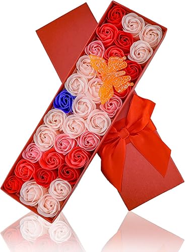 Miniatura 2 de JIALEEY 33 piezas de jabón de baño perfumado floral pétalos de rosas, aceite esencial para plantas, juego de jabón de rosas, ideas de regalo para