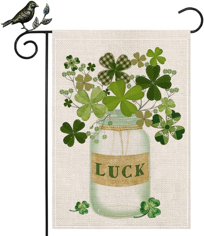 AENEY St Patricks Day Garden Flag 12.5x18 Vertical Double Sided Buffalo Plaid Decorative Shamrock Lucky Clover Garden Flag For Outside Yard Lawn Outdoor St Patricks Day Decoration B68-12