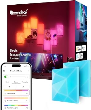 Nanoleaf Blocks Expansion Kit | 2 Textured Squares, 3D Multi-Faceted RGBW Color-Changing Light Panel, Adjustable Colour Temperature 1200K-6500K, Soft Lighting 23.1 x 23.1 cm Each