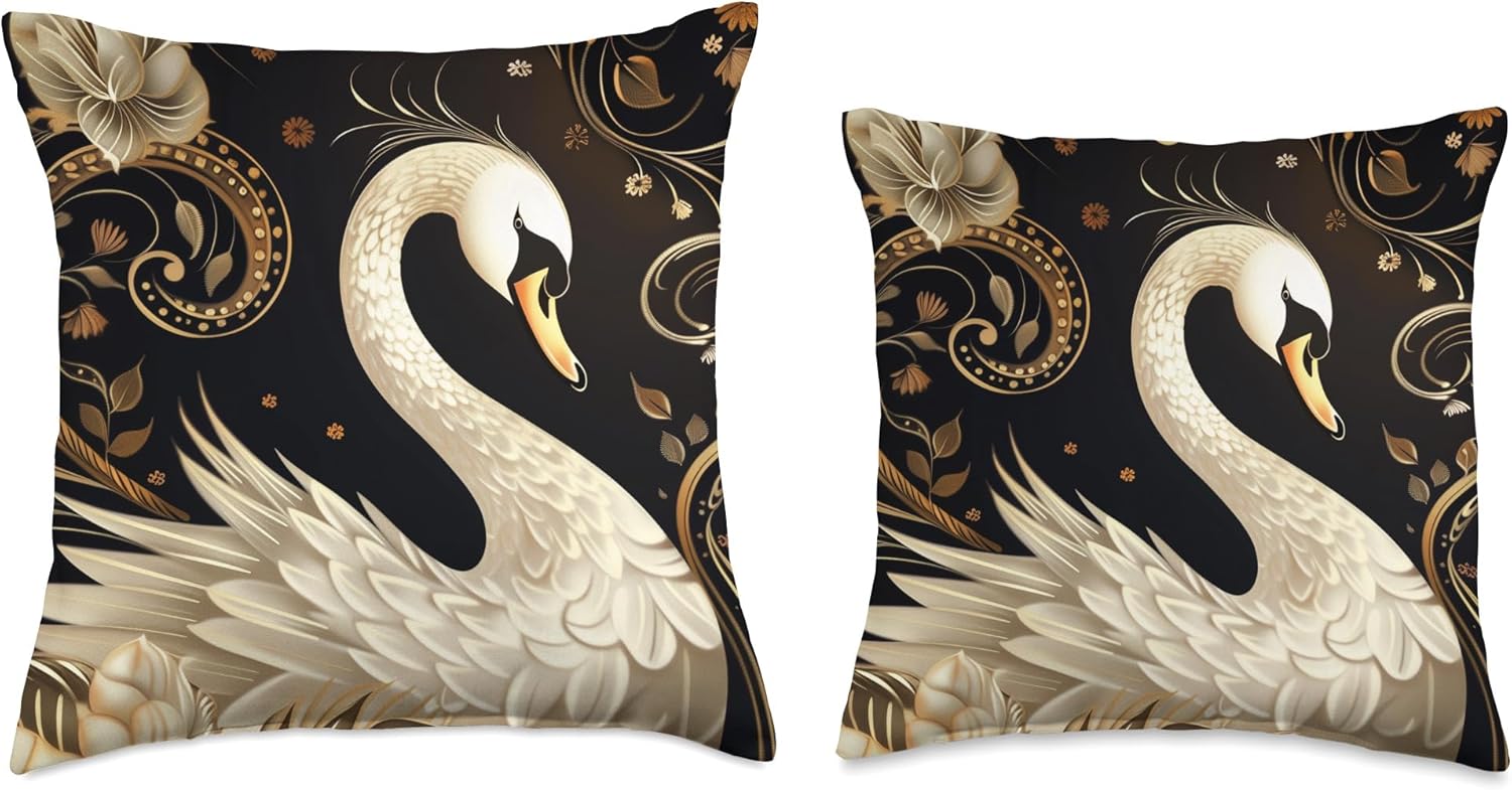 Swan Bird Lovers Art Deco Vintage Throw Pillow