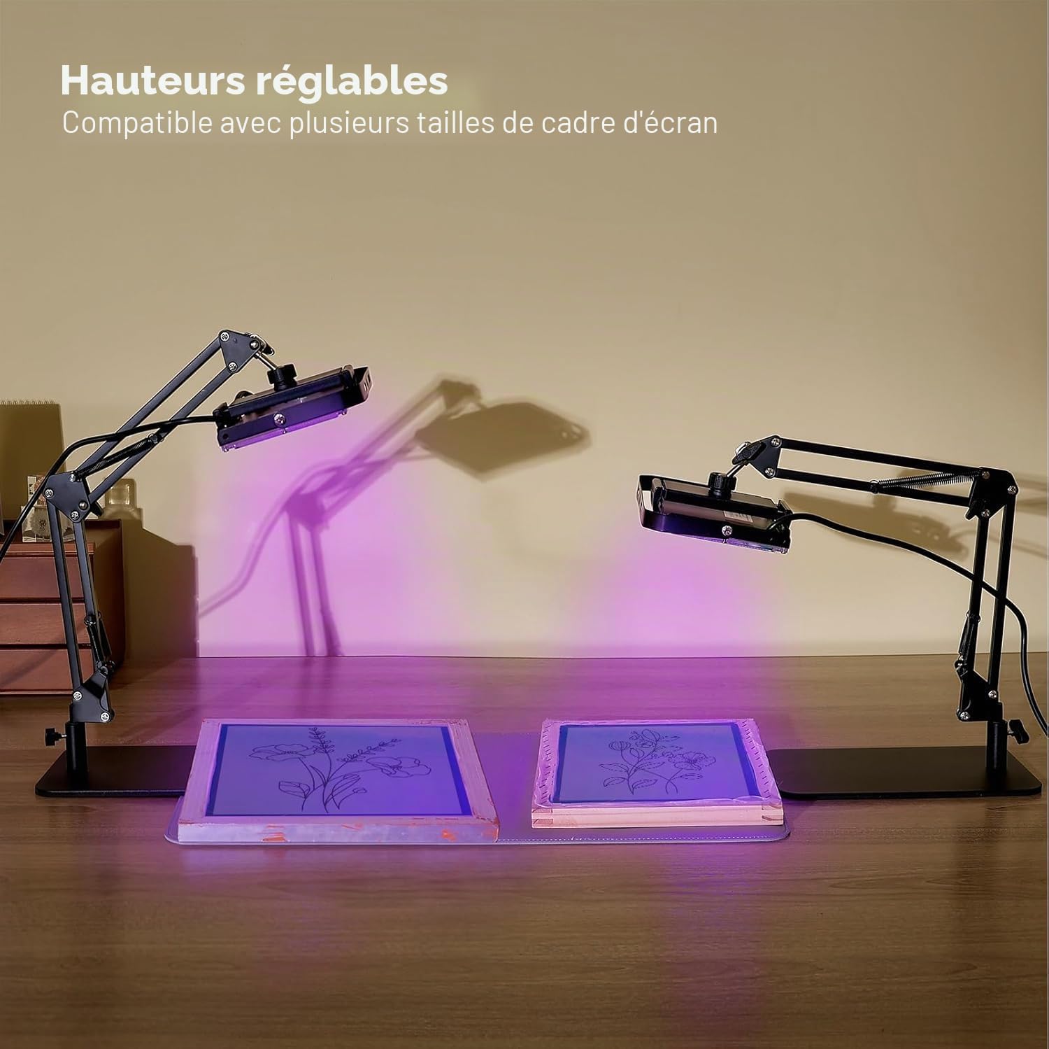 Caydo - Unité d'exposition LED 50 W pour sérigraphie, lumière UV avec support rétractable et réglable pour sérigraphie et cyanottypes