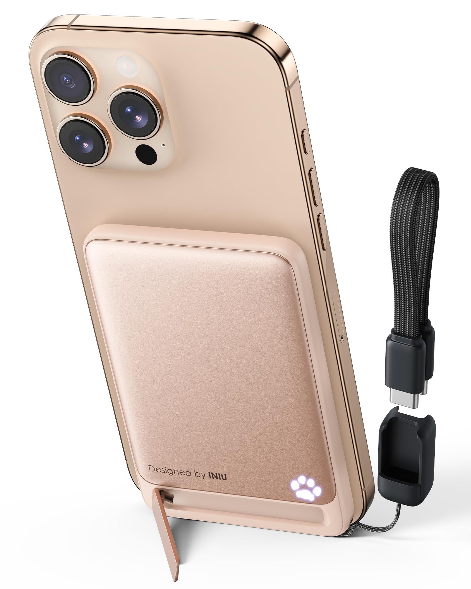 INIU Magnetyczny powerbank z certyfikatem Qi2 20W, 5000mAh Ultra Slim Zewnętrzna Bateria, Podróżny Bezprzewodowy Powerbank Szybkie Ładowanie do iPhone 16 15 14 Pro Max Mag Safe Case, Różowy