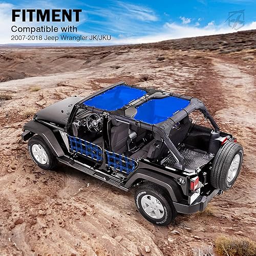 Miniatura 7 de Xprite Parasol compatible con Jeep Wrangler JK JKU 2007-2018, malla de parasol delantero y trasero de 4 puertas, 2 piezas de cubierta superior para