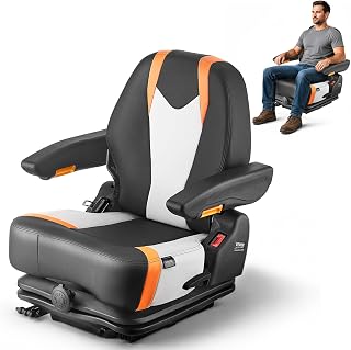 VEVOR Universal Forklift Seat, Tractor Suspension Seat with Adjustable Back, Armrest & Safety Belt, Secure Fold Down Tractor Seat with Micro Switch, Lawnmower Seat for Skid Loader Bulldozer
