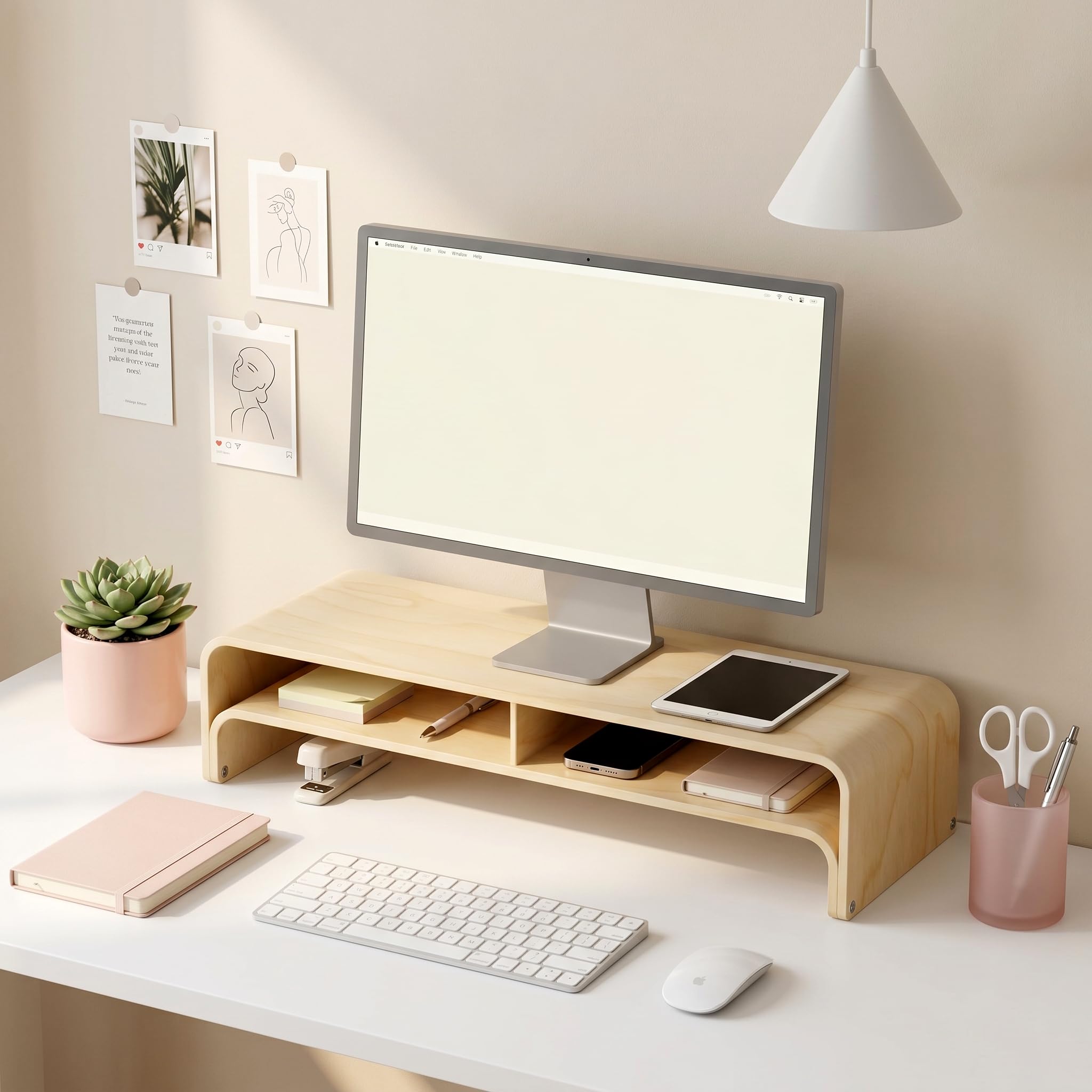 Photo 1 of ****MISSING A FEW SCREWS****
APRTAT Wood Monitor Stand Riser - Dual Tier Natural Wood