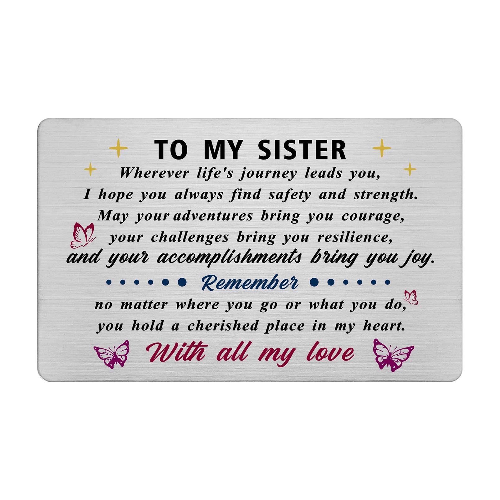 iyaone Graduation Gifts for Sister - Metal Engraved Graduation Card for Sister, Birthday Gifts