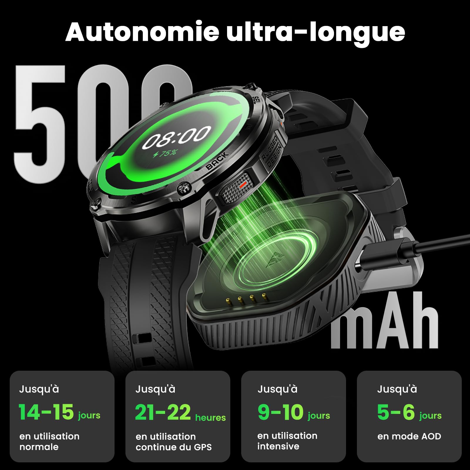 KOSPET Tank T4 GPS Montre Connectée Homme, Cartes Hors Ligne & Talkie-Walkie, Étanchéité 10ATM (Plongée 45M), Acier Inoxydable, Appels Bluetooth, Surveillance Santé 24/7, Compatible Android et iOS