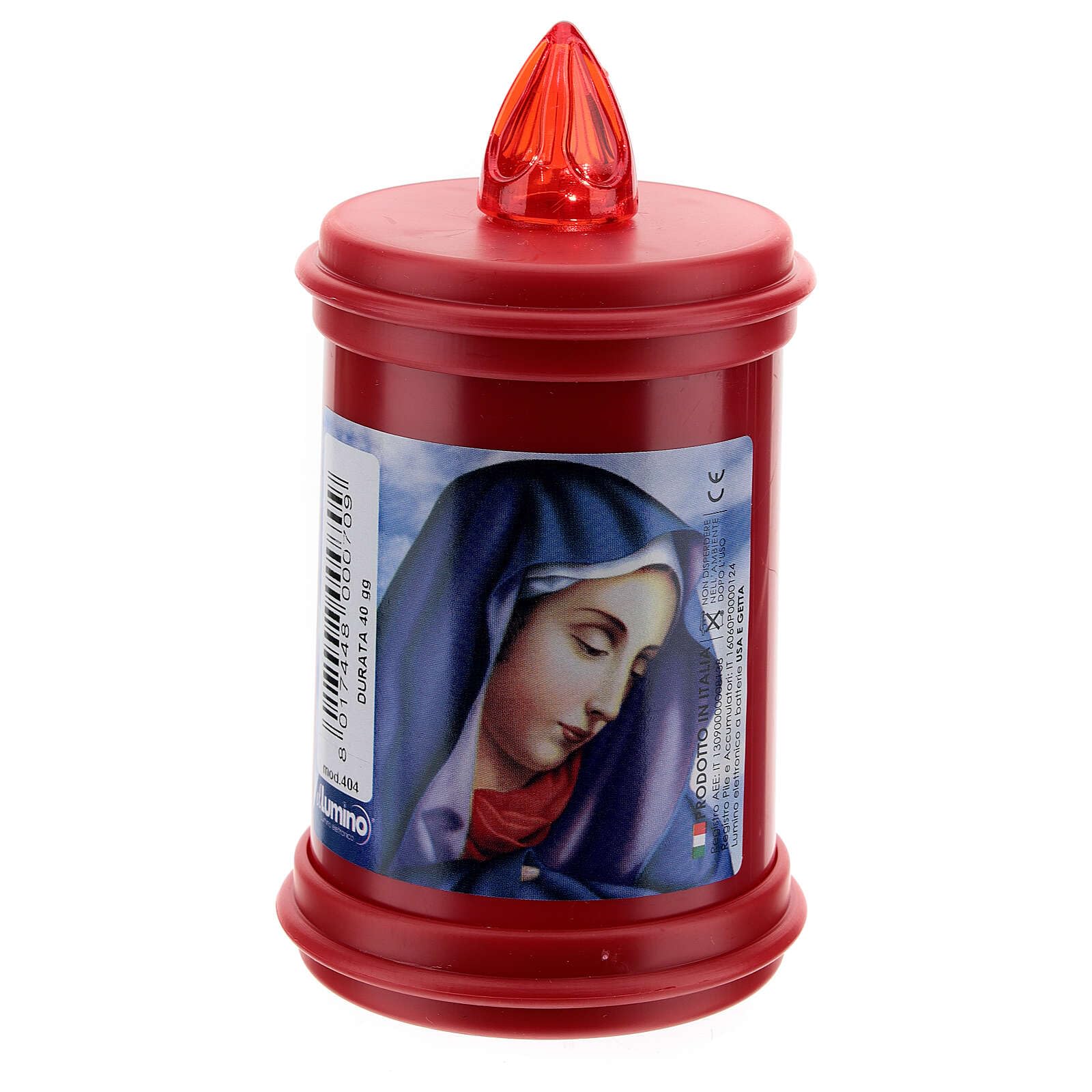 Holyart Votive Candle in red Plastic, Electric, Lasting 40 Days, Our LadyHeight: 10.5 cm|Max Height: 13.5 cm|Diameter: 7.5 cm