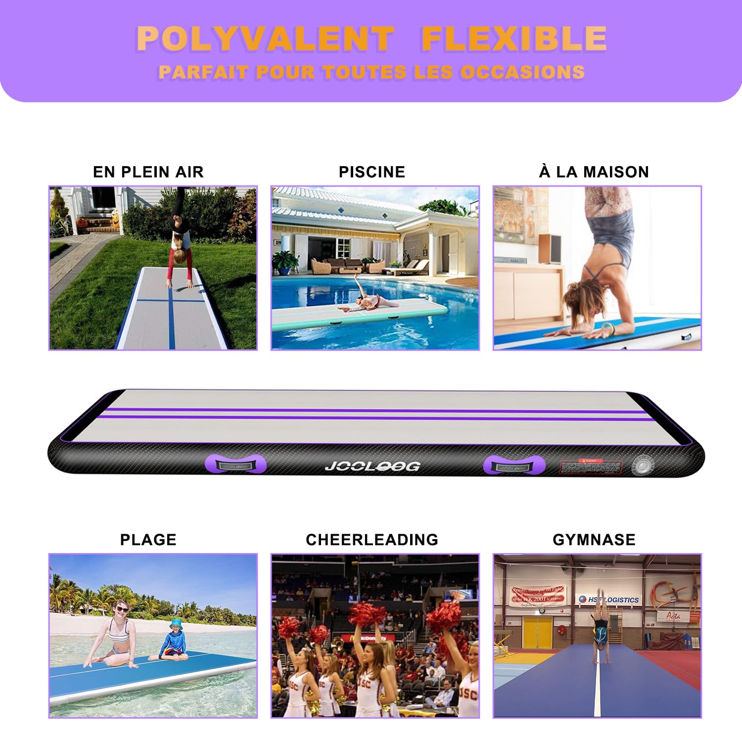 Tapis gonflable pour exercices de gymnastique 4 m Épaisseur 20 cm Avec pompe à air électrique - Pour une utilisation à la maison, en salle de sport, pour un entraînement de pom-pom girl