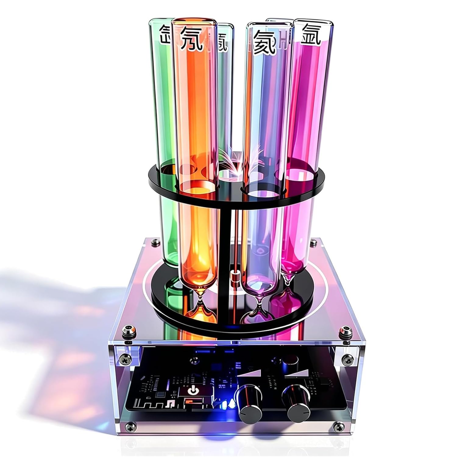 WHOOLEFUN Noble Gas Glow Tube Set, 6pcs Element Light Tubes (he Ne Ar Kr Xe N2), With Exciter & Bracket, Science Demo Kit, For Science Education, Chemistry Classroom