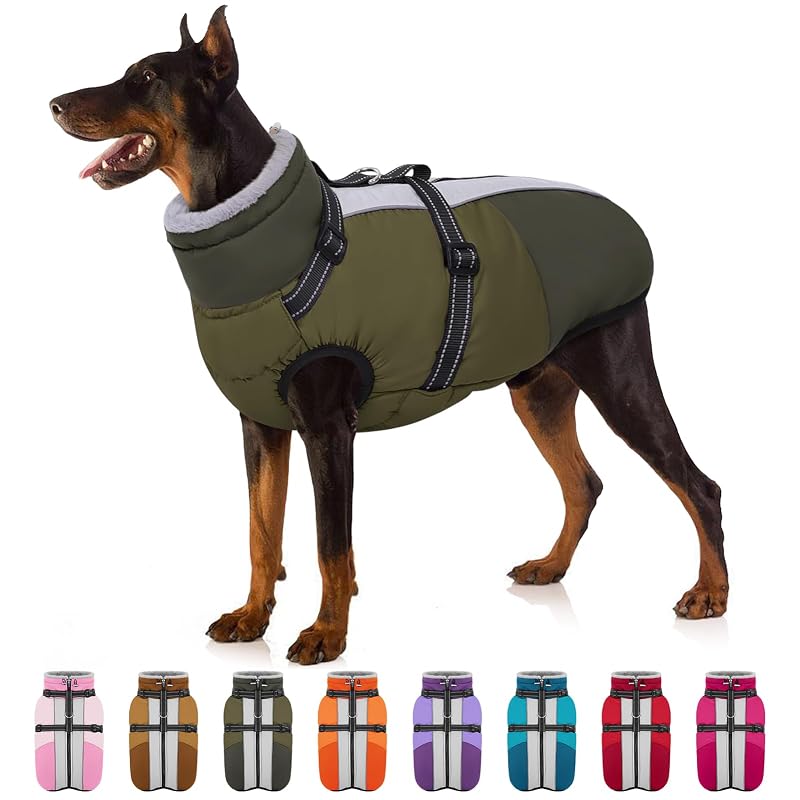Casaco para Cães Grande com Peitoral Integrado e Detalhes Refletivos SUNFURA Army Green (Large)