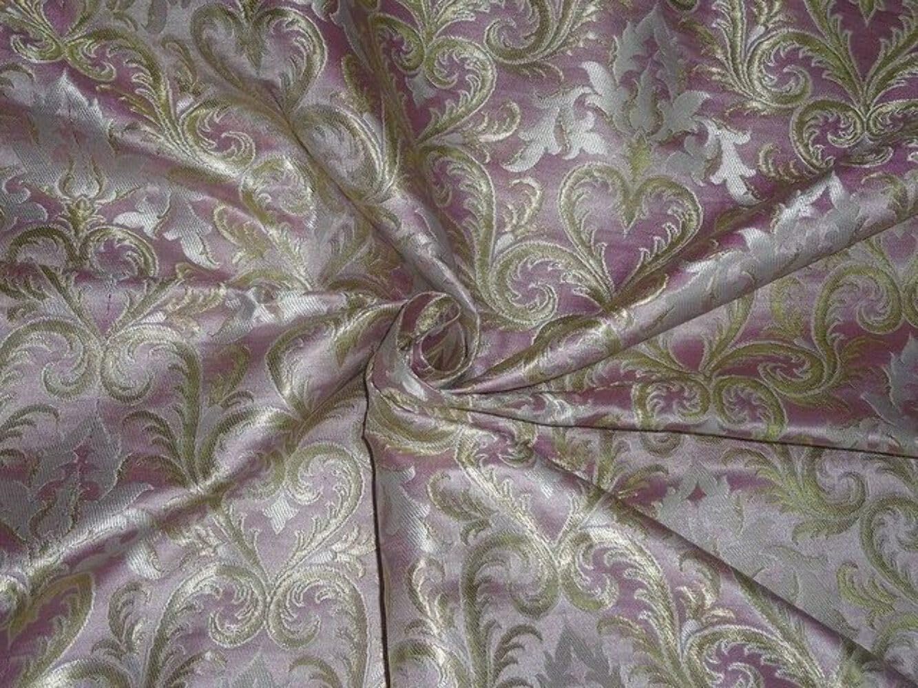 Brocados de tela de brocado pesado, color crema, rosa claro y dorado metálico